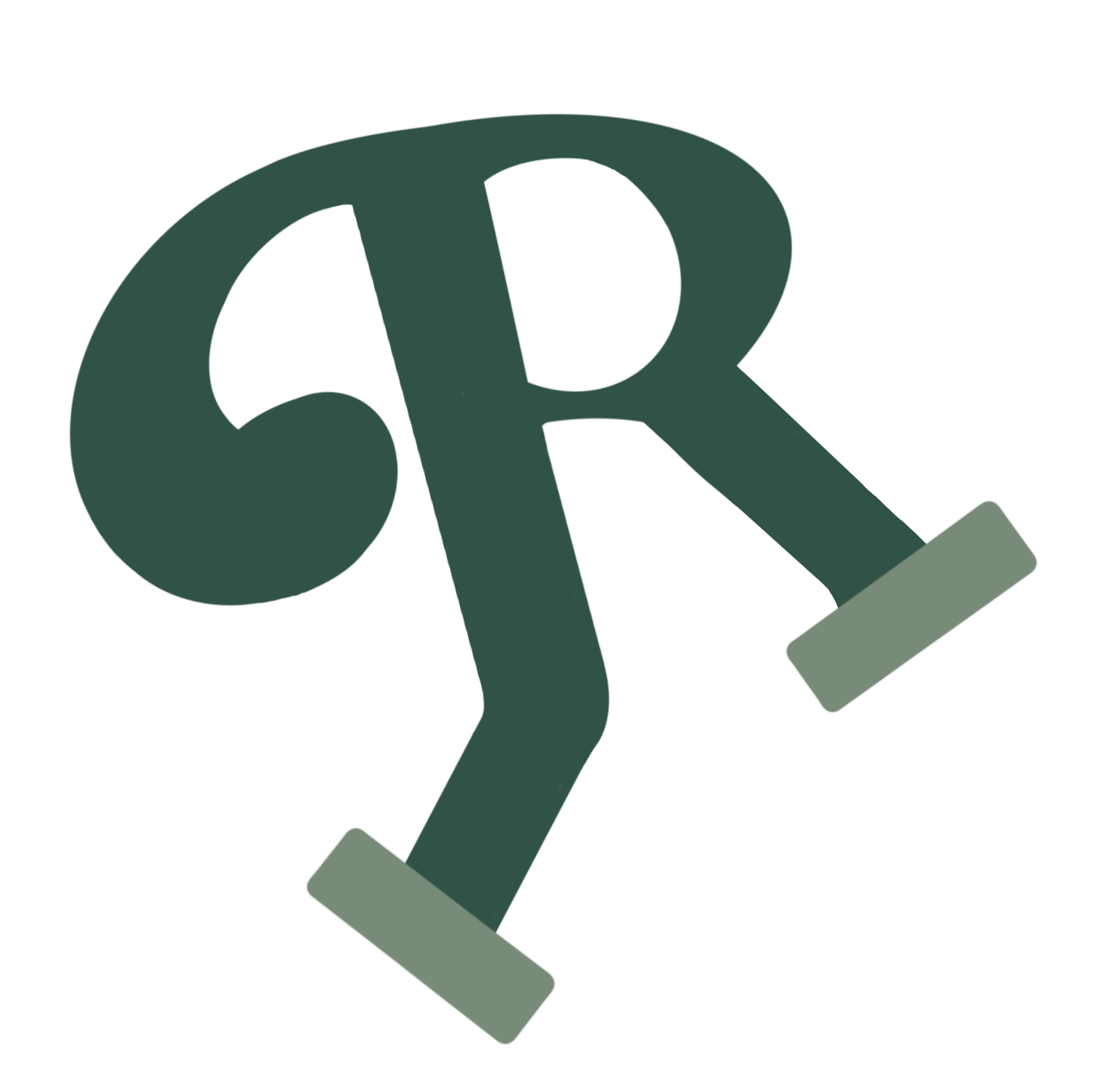 Rádala logo in green. It's a capital R, and the bottom looks like legs running.